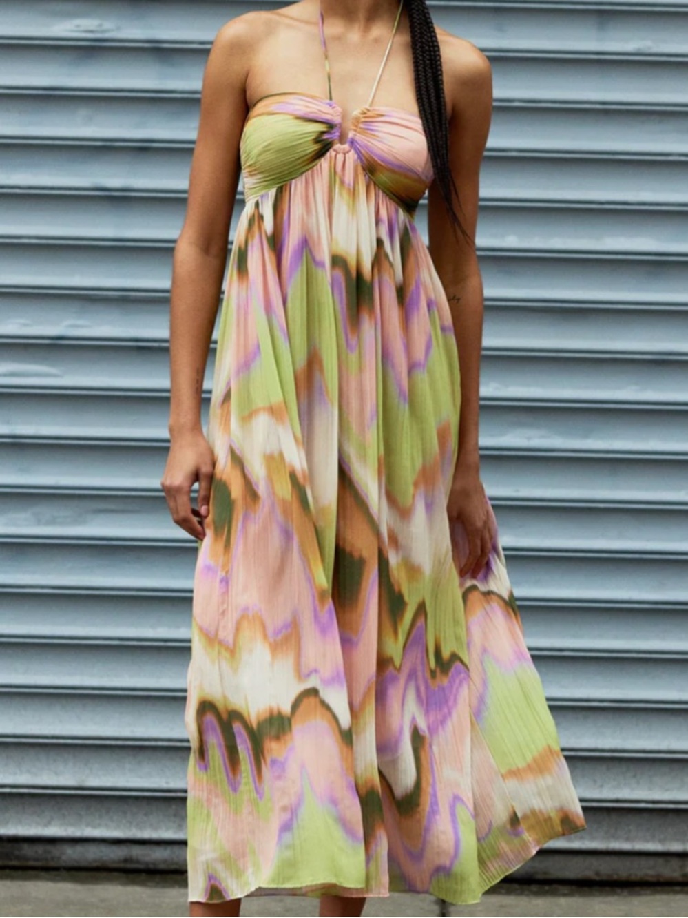 Steve Madden Nolita Strapless Halter Dress in Pastel Green and Pink Swirl | XL